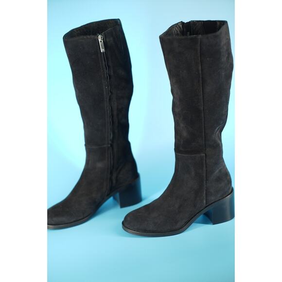 Aquatalia Baia Black Knee High Suede Boots Size 10 New Mid Heel $625 - Picture 6 of 10